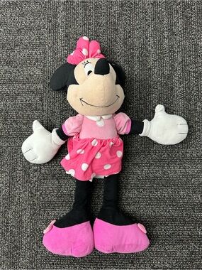 Disney Minnie Mouse Plush Doll 19” Pink White Bow Embroidered Face Soft